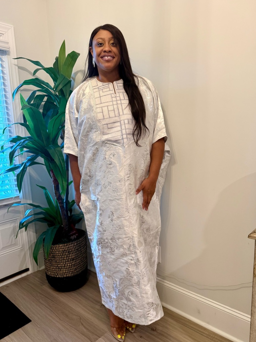 Elegant White Embroidered Boubou Maxi Dress
